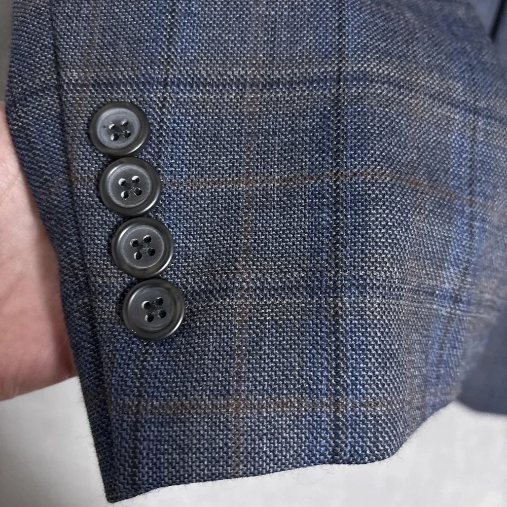 Pronto Uomo Platinum Sport Coat 38L Blue Plaid Wool Blazer Jacket Classic